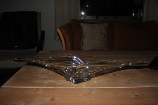 Smuk aflang skål i klart glas
