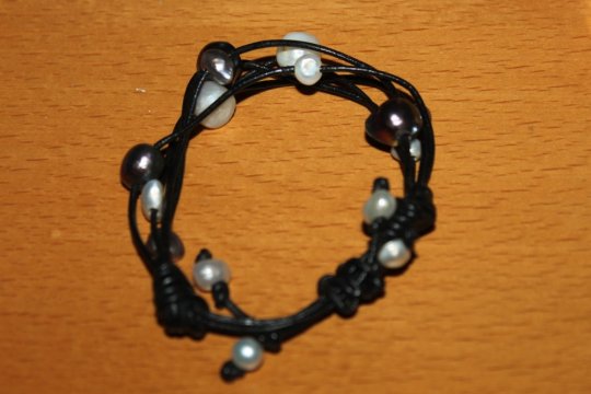 Armbånd regulerbar læder/perler