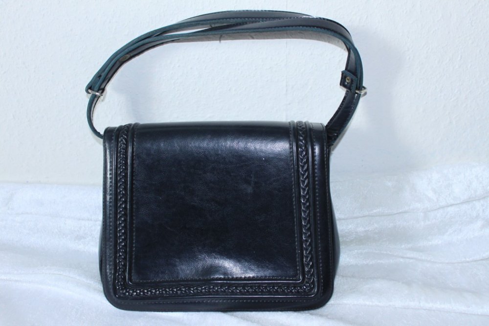 Vintage håndtaske i læder (Blå)